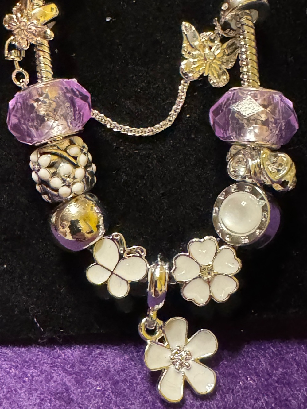 Silver Floral Charm Bracelet